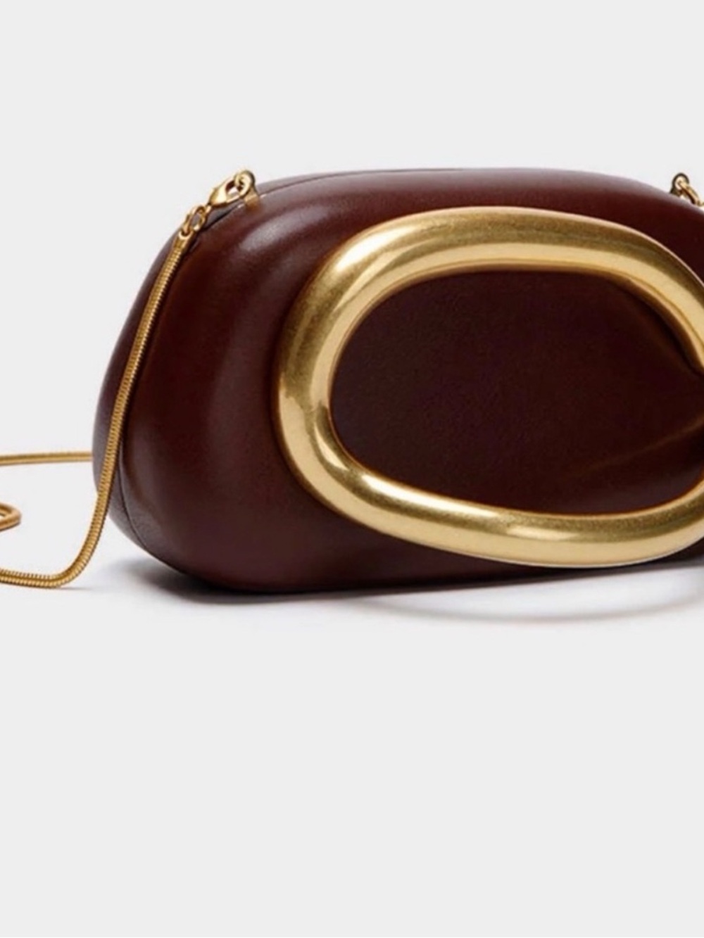 Zara Leather Box Bag with Gold Accent Handle - Dark Brown